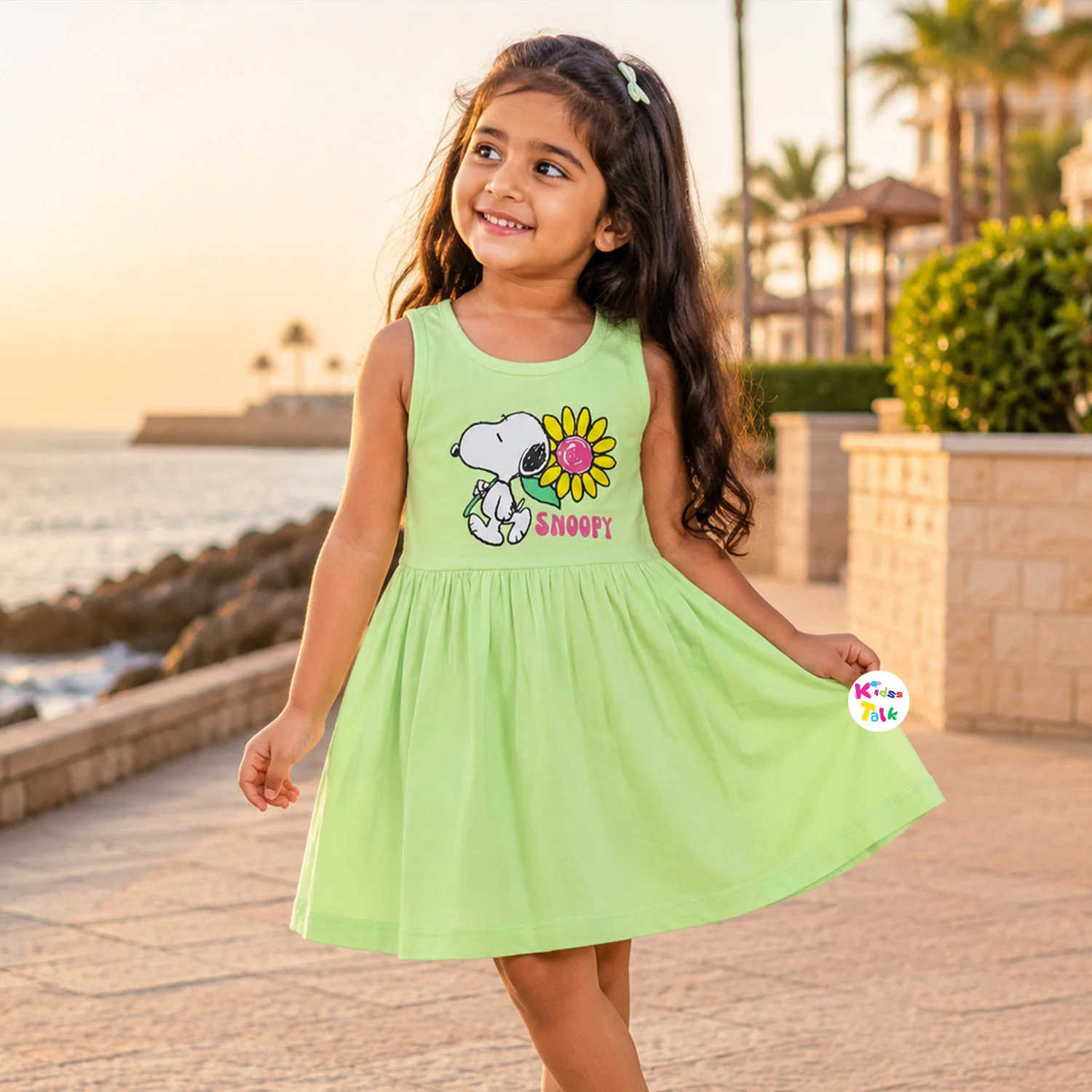 Cotton Knitted Sleeveless Frock With Cute Print - Purple